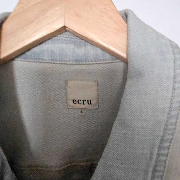 Ecru Denim Jacket Women Size L Light Wash Blue Stretch Fall Casual Layering Boho - Picture 4 of 13